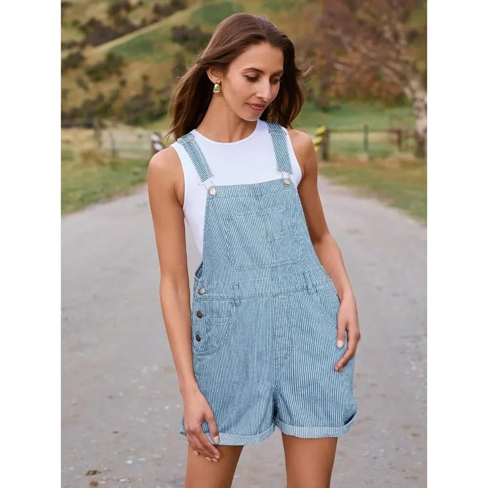 Denim Overall Shorts Women Casual Loose Fit Summer Jumpsuit